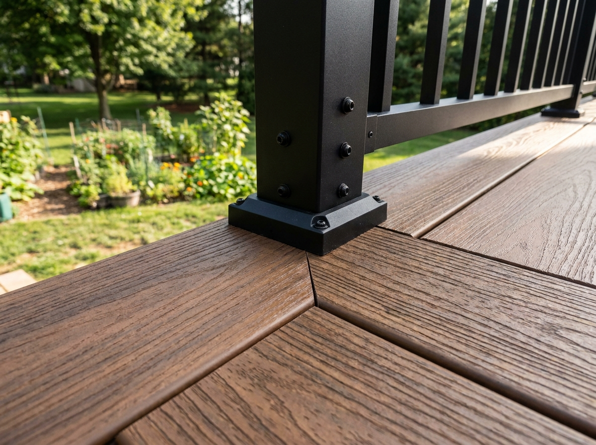 Deck corner with railing