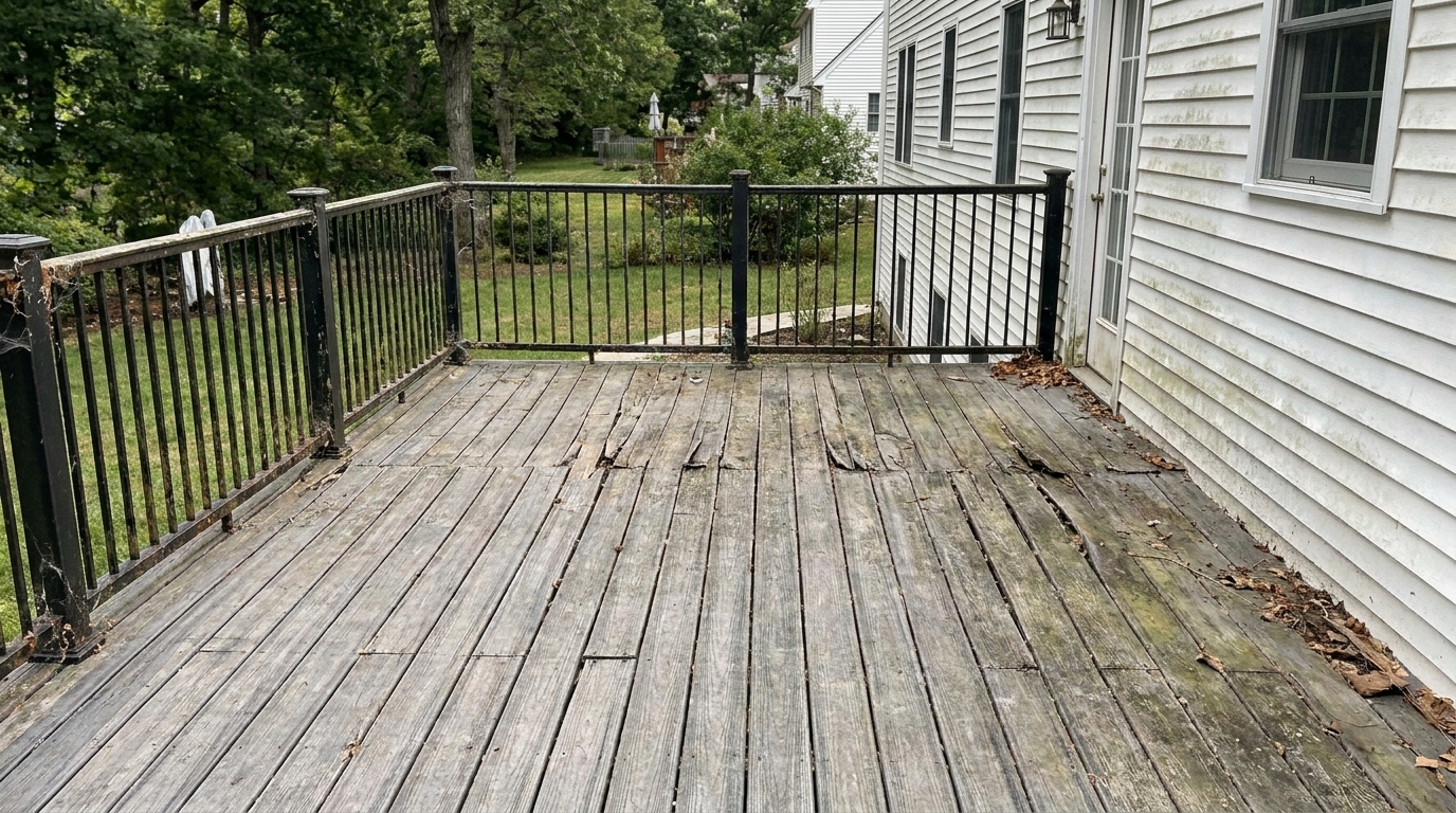 Rotting wood deck before Green Dot composite install